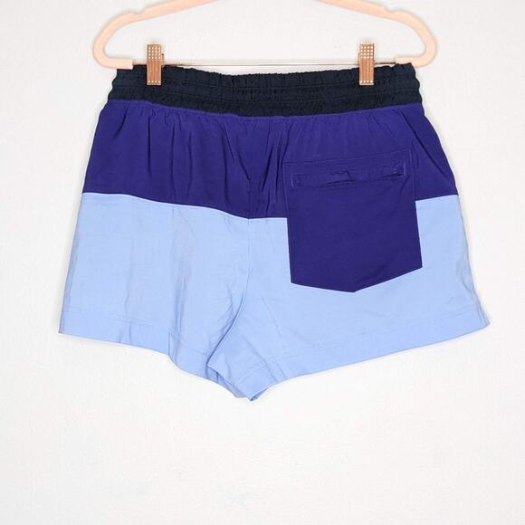 Athleta Blue Oahu Colorblock Shorts Drawstring Waist Back Zip Pocket Size 8 - Picture 2 of 9